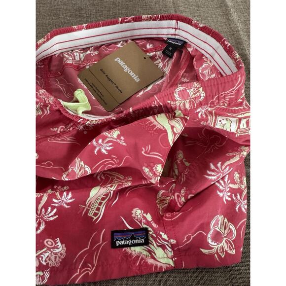 PATAGONIA GIRL'S XL BAGGIES SHORTS IN CERISE C STREET PINK RETRO HAWAIIAN PRINT - Picture 3 of 3